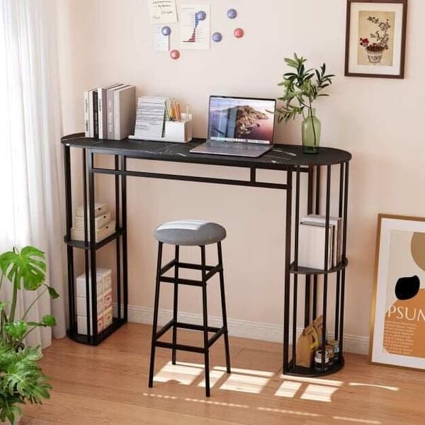 Barbord 150x40x105 cm marmorlook/sort