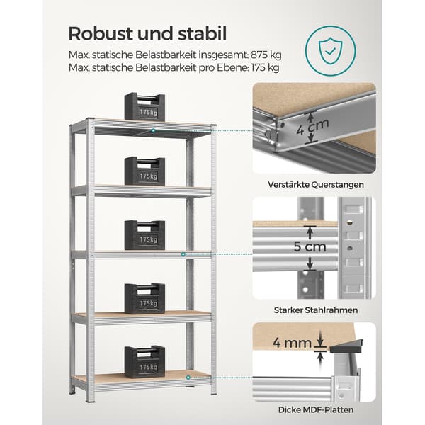 Reolsystem Sæt 180x90x40 cm Sølv Stål