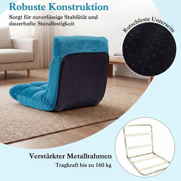 Foldbar gulvstol med justerbar rygstøtte mørkeblå