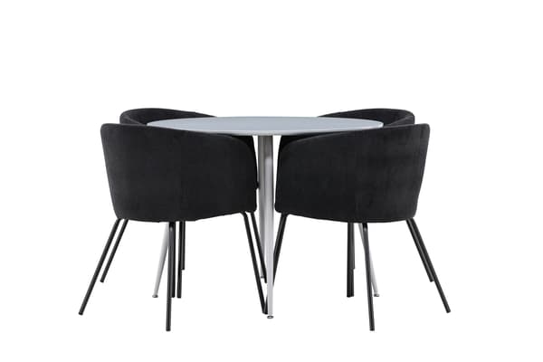 Spisebord Plaza med Berit stole, 100 cm, grå og sort MDF