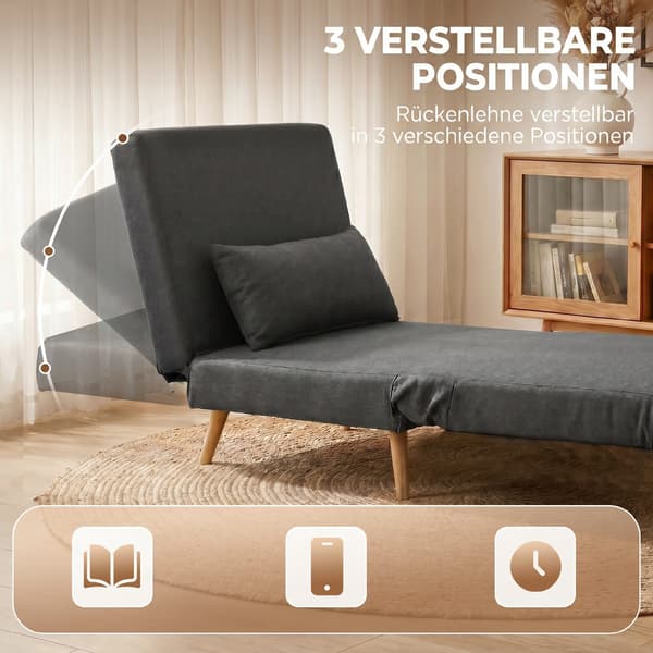 3-i-1 foldbar sove stol 94x78x80 cm grå