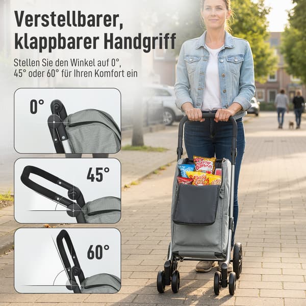 Shoppingvagn, 44x58x100 cm, Grå, Fällbar aluminiumram