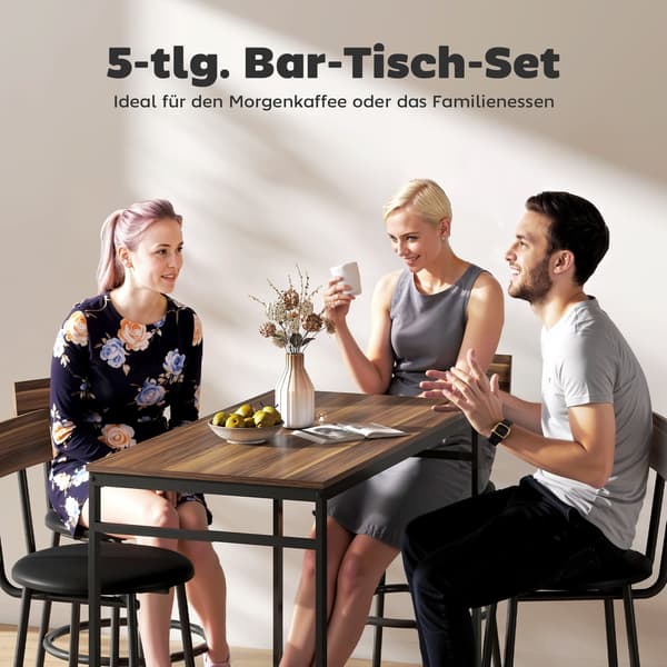 Bordbar sæt, 5-dele, 110x55x90 cm, brun, træ, stål