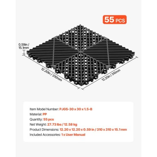 Dræningsgulvfliser 31x31 cm Sort PP materiale