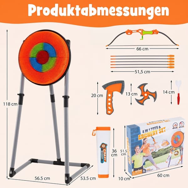 Kasteskyttespil Sæt 4 i 1 56x53x118 cm orange/sort/grå