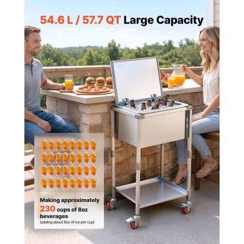 Rullende køleboksvogn i rustfrit stål 54.6 L 558x455x1003 mm