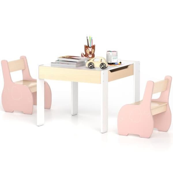Børnebord og stol sæt 3 dele 63,5x61x48,3 cm pink