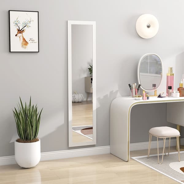 Fuld længde spejl, 37x157 cm, Hvid, MDF og glas