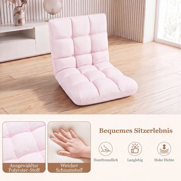 14-Position Justerbar Foldbar Lazy Gaming Sofa, Lyserød