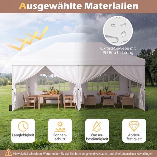 Sammenklappelig pavillon med 4 sidepaneler 3x6 m justerbar højde beige