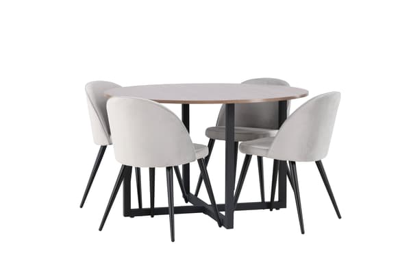 Spisebord og stole sæt Durango 120 cm sort valnød lys grå MDF fløjl
