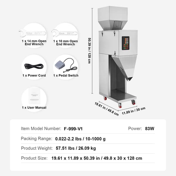 Partikelfyldemaskine, 49,8x30x128 cm, rustfrit stål