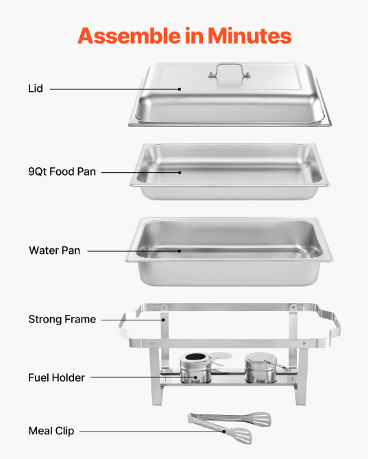 Chafing Dish Sæt, 6-pak, 61,5x34,5x32,5 cm, Rustfrit Stål