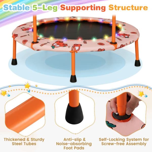 Mini Trampolin, 92x92 cm, Orange, LED-lampor , Star