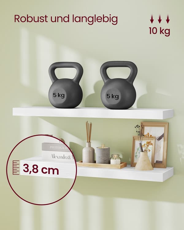 Vegghylle, 20x80x3,8 cm, Hvit, MDF