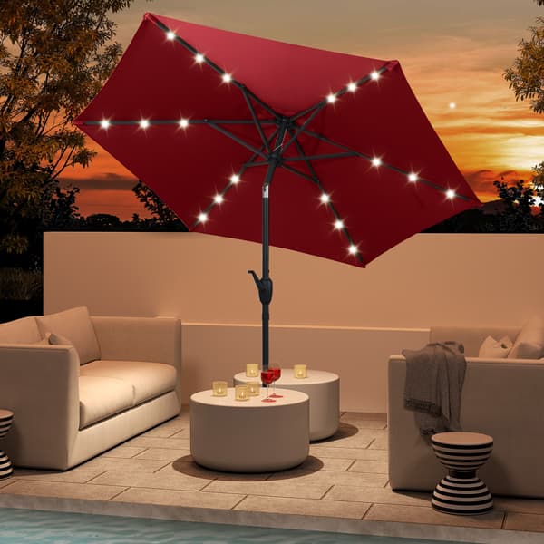 Terrasseparasol med LED-lys 7,5x7,5x7,4 ft bordeaux