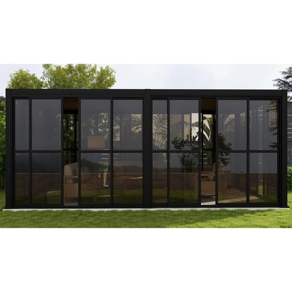 Skydedørsvæg 370,4x236,5 cm Mørkegrå Polycarbonat