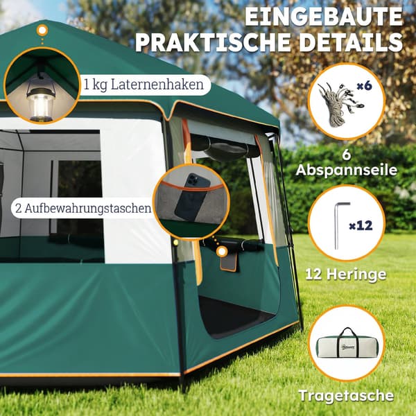 Campingtält 350x350x205 cm Grönt Polyester
