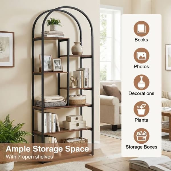 Bogreol med buet top 70x30x181,5 cm rustik brun/sort