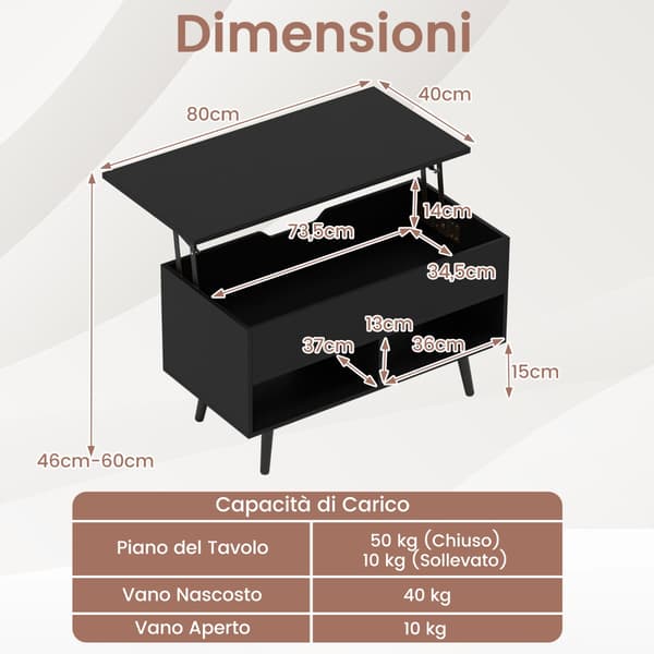 Sofabord, 80x40x46 cm, Sort, Træ, Opbevaring , Star