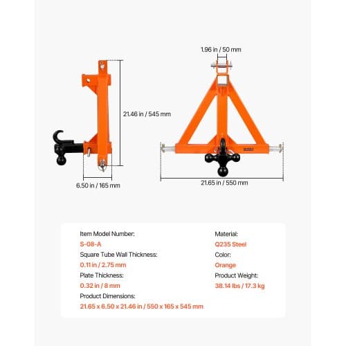Trailertræk 550x165x545 mm Orange Stål