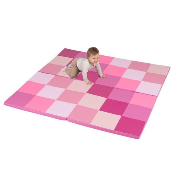 Legeunderlag til småbørn, sammenklappeligt, patchwork, vandtæt, kunstlæder, lyserød