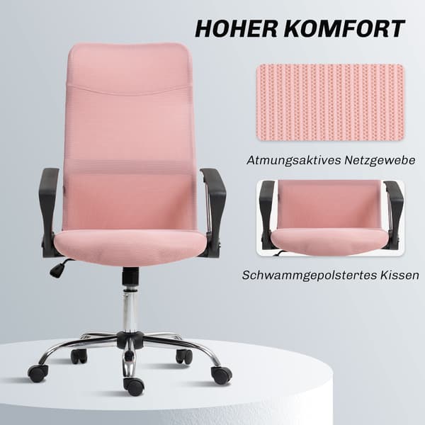 Kontorsstol, 63x65x109-119 cm, Rosa, Mesh