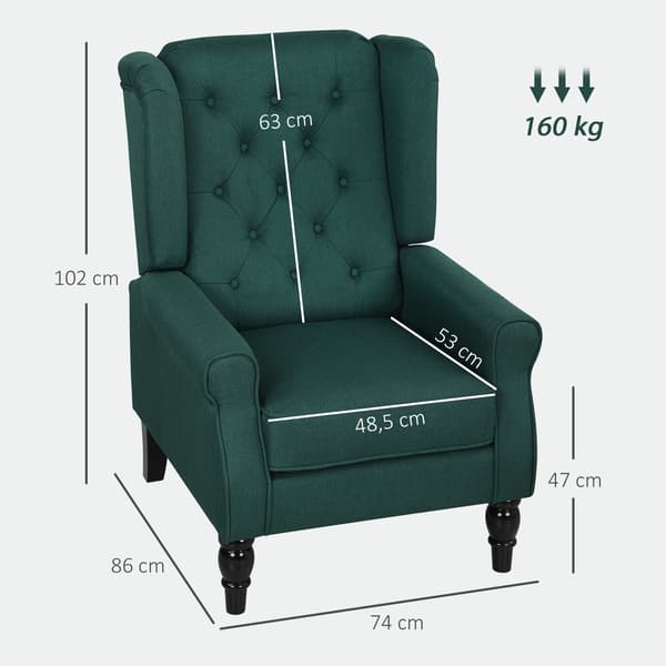 Wingback lænestol 74x86x102 cm Mørkegrøn polstret