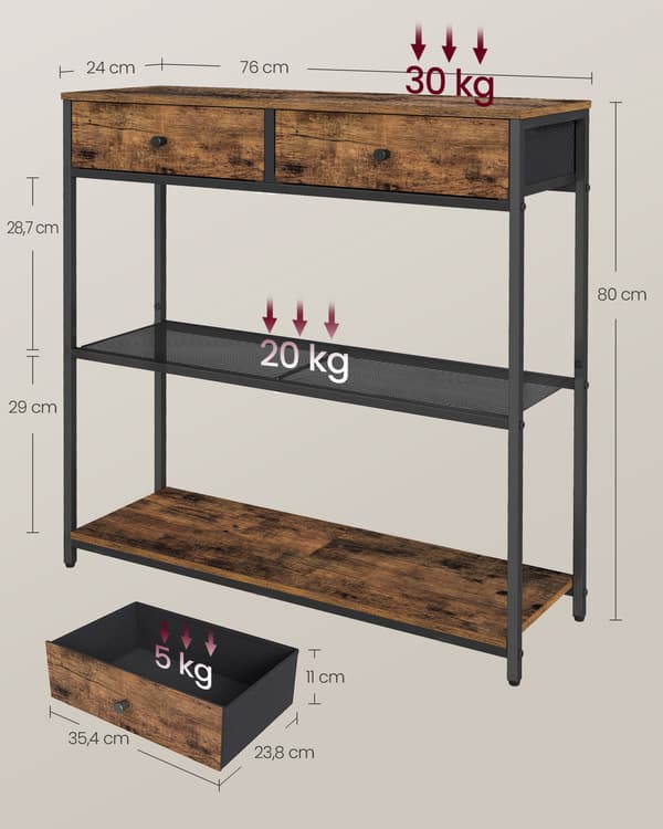 Konsolbord 24x76x80 cm Brun Sort Spånplade Stål Stof