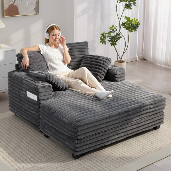 Chaiselong Sofa Seng 134x151x89 cm Grå med kopholder