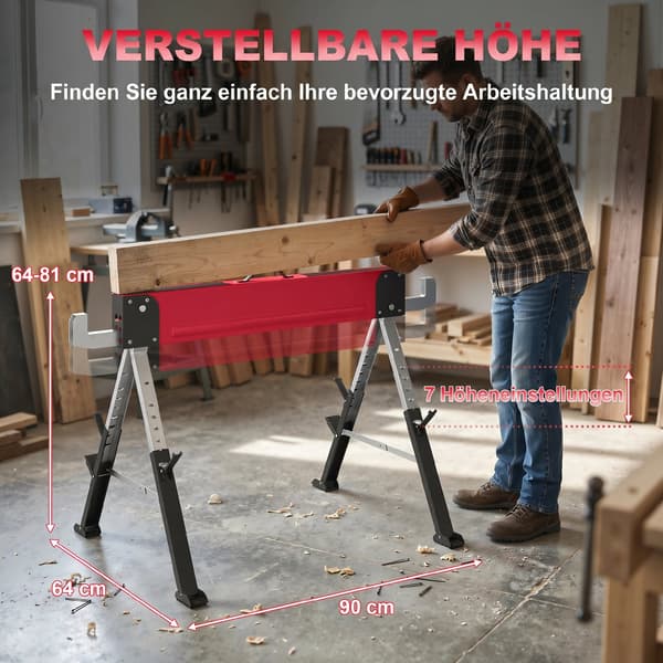 Sågbock Set 116x64x64-81 cm Röd Metall