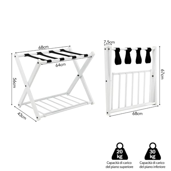 Kuffertstativer 2 stk 68x43x58 cm hvide