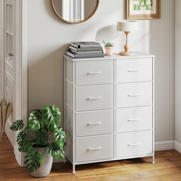 Kommode 8 stoffskuffer 30x76,7x95,2 cm hvit stål