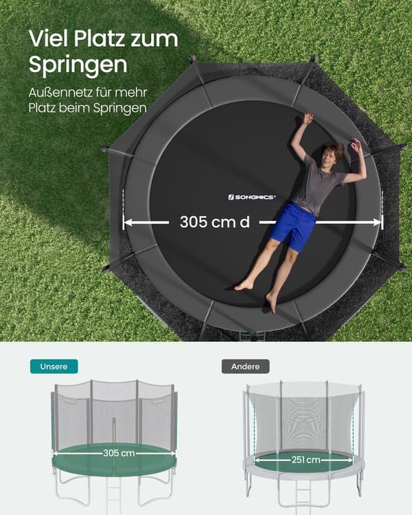 Trampolin 244 cm Svart Utomhus