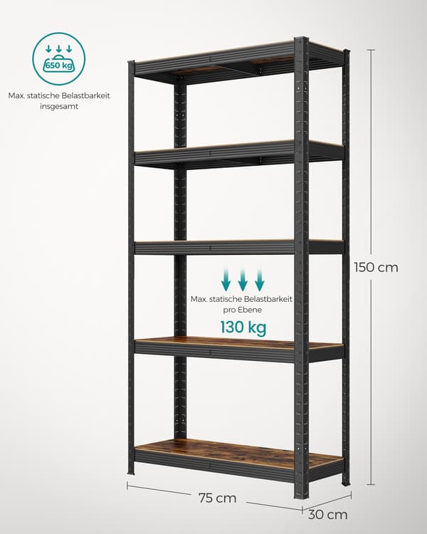 Reol 30x75x150 cm Brun Sort MDF Stål