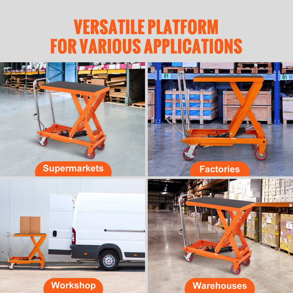 Hydrauliskt lyftbord, 81,5x50,5 cm, orange, stål