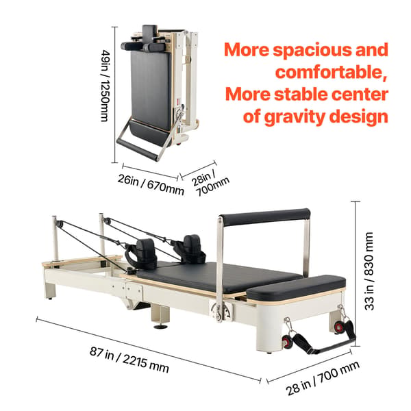 Pilates Reformer-maskin, 221,5x70x83 cm, Fällbar