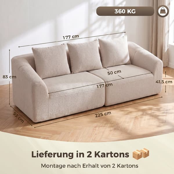 3-sits soffa 225x93x83 cm beige