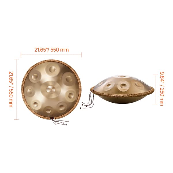 Handpan-rumpu, 56x56x25 cm, kulta, teräksinen lyömäsoitin