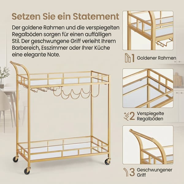 Serveringsvogn, 80x38x77,5 cm, Guld