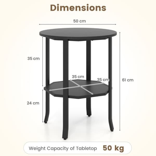 Sidebord, 50x50x61 cm, Sort, Opbevaring