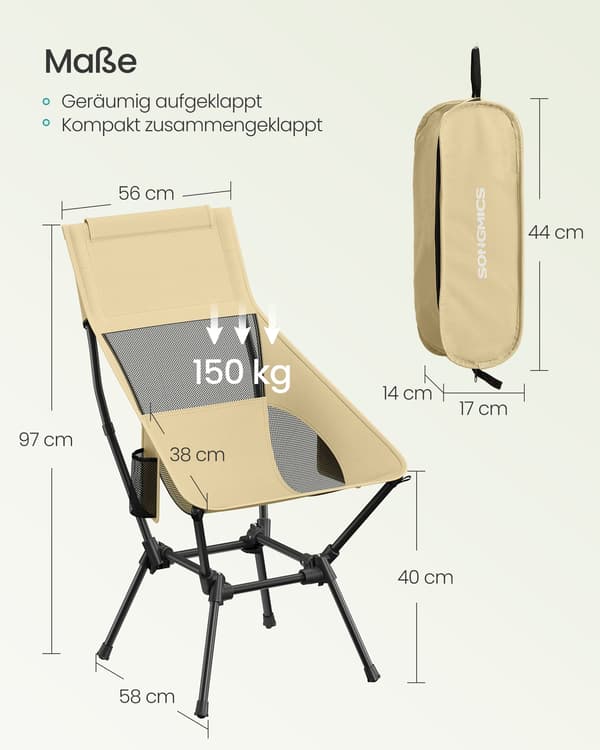 Campingstol 58x56x97 cm Brun Stål