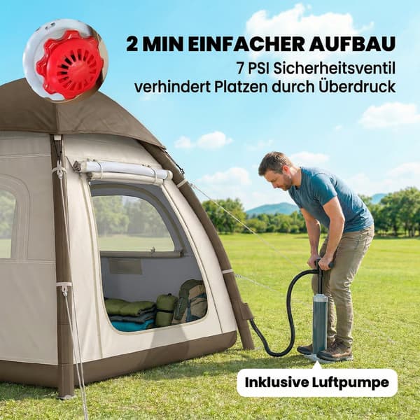 Oppusteligt telt 220x220x200 cm hvid polyester
