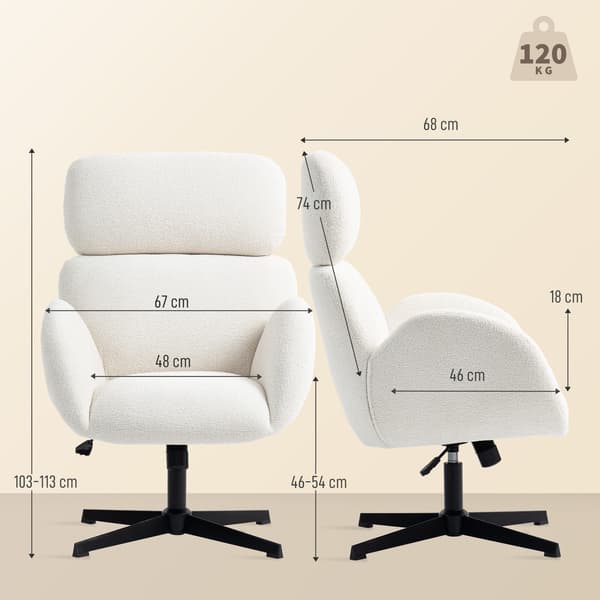 Kontorstol, 67x68x103-113 cm, Hvid, Stof