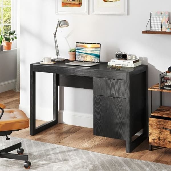 Computerbord med skab og skuffe 112x51x75 cm hvid
