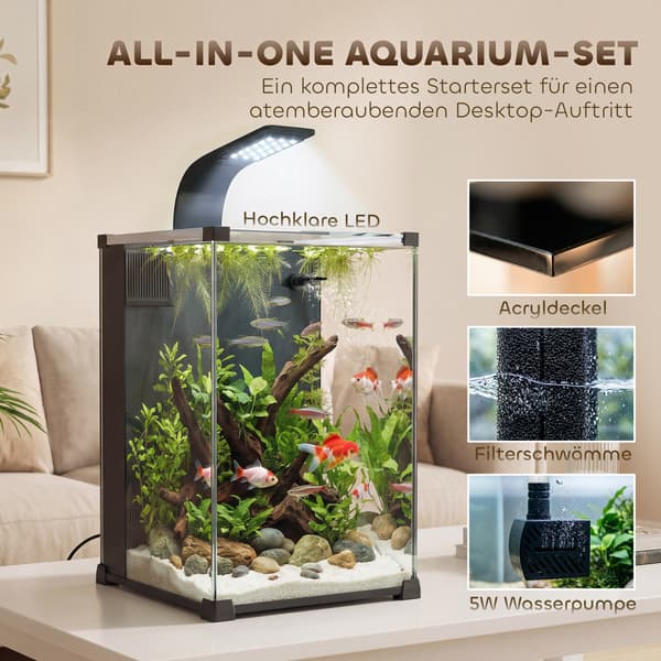 Akvarium Komplet Sæt 30x30x45,5 cm Sort Glas