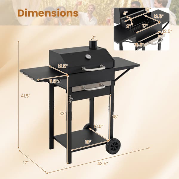Kulgrill med 2 siddeborde og termometer 110,5x43x105,5 cm sort