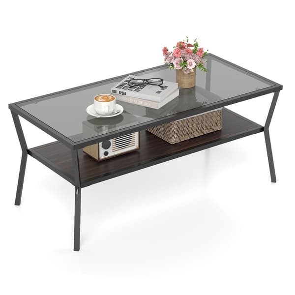 Sofabord 2-niveau 106,5x50,5x46,5 cm grå/sort