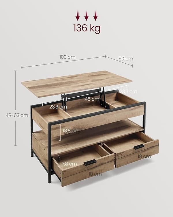 Sofabord 100x50x48 cm Brun Sort Opbevaring