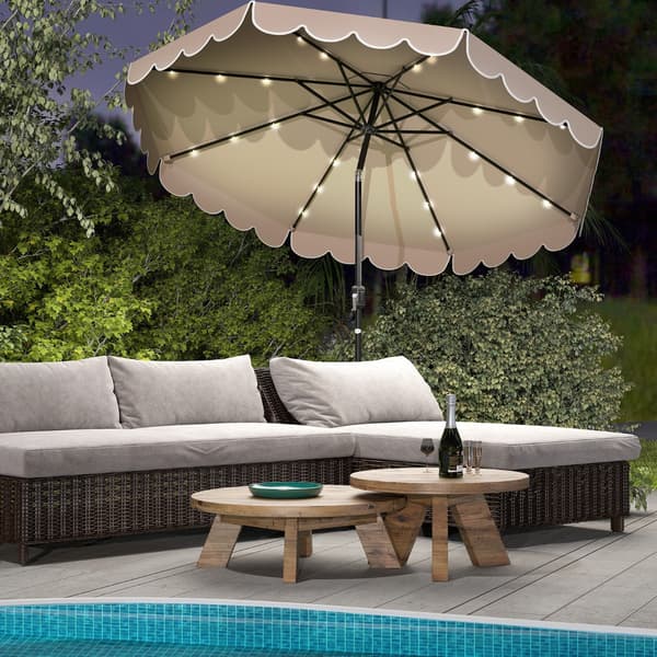 Parasol med LED-belysning Ø307x253 cm brun